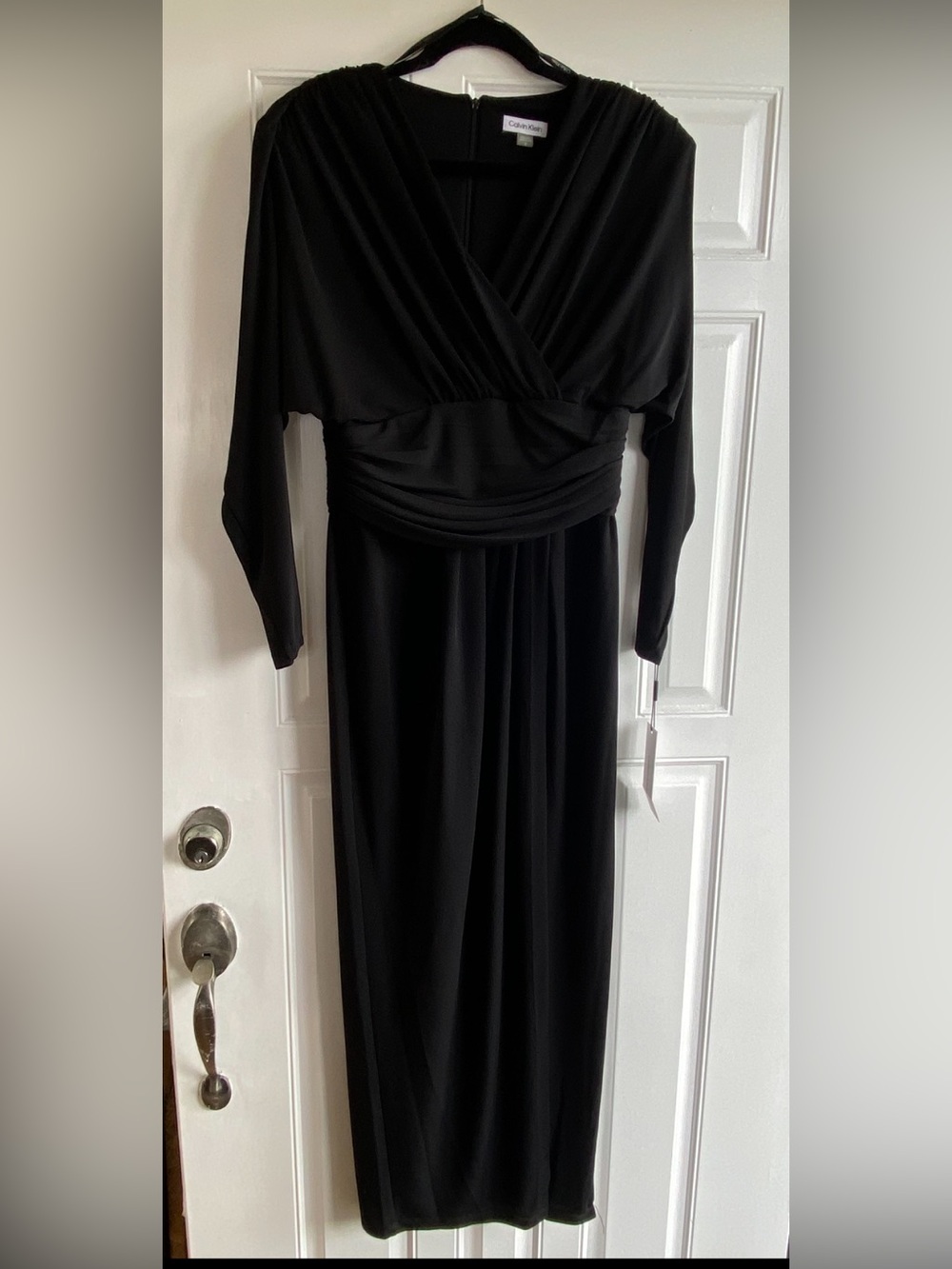 Calvin Klein Black Long Sleeve Ruched Waist Maxi Dress